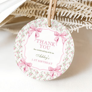 Elegant Pink Bow Coquette 1. Geburtstag Vielen Dan Geschenkanhänger