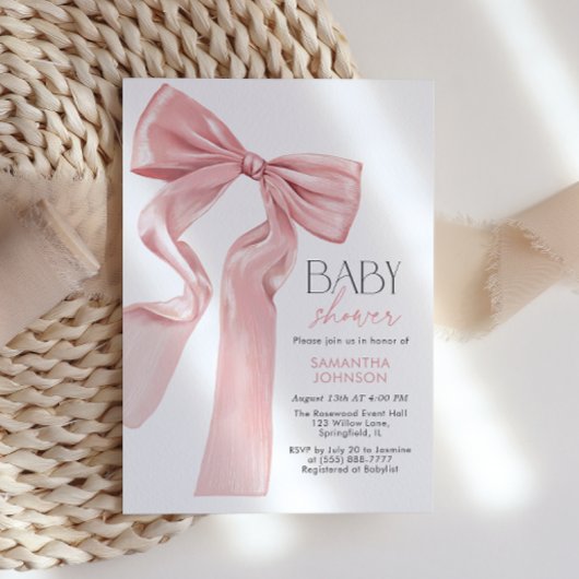 Elegant Pink Bow Coquette Babydusche Einladung