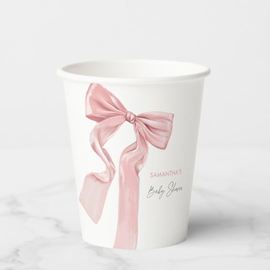 Elegant Pink Bow Coquette Babydusche Pappbecher (Vorderseite)