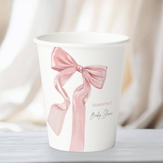 Elegant Pink Bow Coquette Babydusche Pappbecher