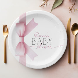Elegant Pink Bow Coquette Girl Baby Shower Pappteller