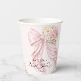 Elegant Pink Bow Floral Coquette Bridal Shower Pappbecher