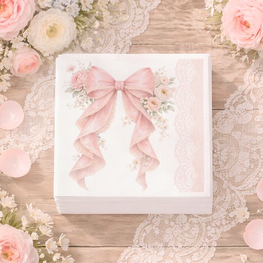 Elegant Pink Bow Flower Girl Baby Shower Serviette