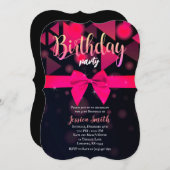 Elegant Pink Bow Geburtstagsparty Einladung (Vorne/Hinten)