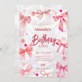 Elegant Pink Bow Geburtstagsparty Einladung (Vorne/Hinten)