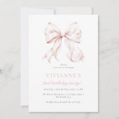 Elegant Pink Bow Girl 2. Geburtstag Einladung (Vorderseite)