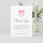 Elegant Pink Bow Girl Baby Shower Dankeskarte (Stehend Vorderseite)