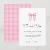 Elegant Pink Bow Girl Baby Shower Dankeskarte (Vorne/Hinten)