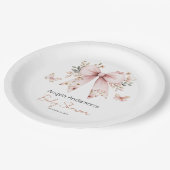 Elegant Pink Bow Girl Baby Shower Pappteller (Schrägansicht)