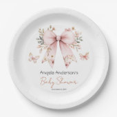 Elegant Pink Bow Girl Baby Shower Pappteller (Vorderseite)