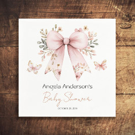 Elegant Pink Bow Girl Baby Shower Serviette