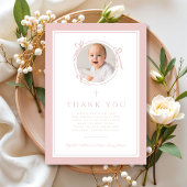 Elegant Pink Bow Girl Baptism Photo Dankeskarte
