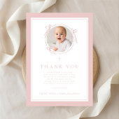 Elegant Pink Bow Girl Baptism Photo Dankeskarte