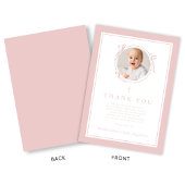 Elegant Pink Bow Girl Baptism Photo Dankeskarte