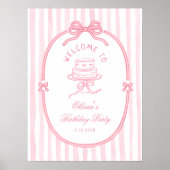 Elegant Pink Bow Girl Birthday Welcome Poster (Vorne)