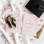 Elegant Pink Bow Graduation  Einladung