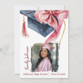 Elegant Pink Bow Graduation Party Invitation  Einladung (Vorderseite)