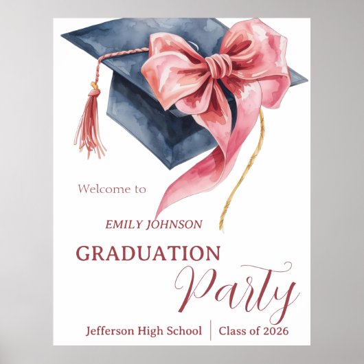 Elegant Pink Bow Graduation Party  Poster (Vorne)