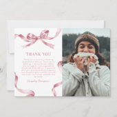 Elegant Pink Bow Graduation Photo Dankeskarte (Vorderseite)