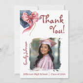 Elegant Pink Bow Graduation Thank You Card  Einladung (Vorderseite)