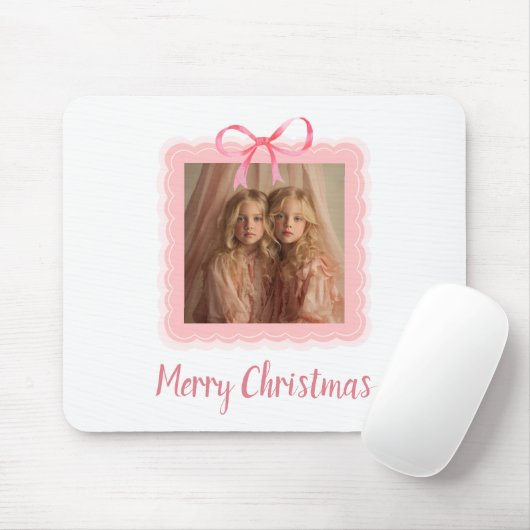 Elegant Pink Bow Merry Christmas Custom Mousepad (Mit Mouse)