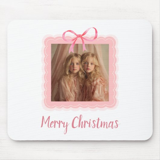 Elegant Pink Bow Merry Christmas Custom Mousepad (Vorne)
