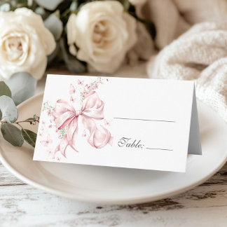 Elegant Pink Bow Pearls Floral Table Platzkarte