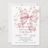 Elegant Pink Bow & Pearls Quinceañera Einladung (Vorderseite)
