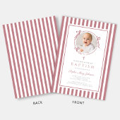 Elegant Pink Bow Photo Girl Baptism Einladung