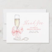 Elegant Pink Bow Prosecco Bridal Shower Thank You Dankeskarte (Vorderseite)