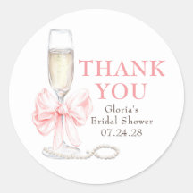 Elegant Pink Bow Prosecco Bridal Shower Thank You