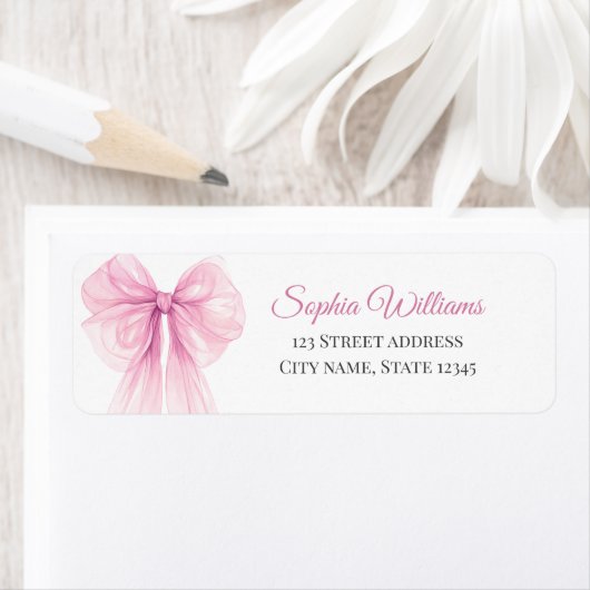 Elegant Pink Bow Return Address Labels (Insitu)