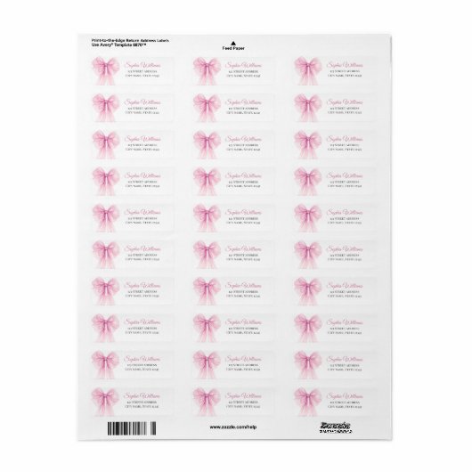 Elegant Pink Bow Return Address Labels (Vorne)