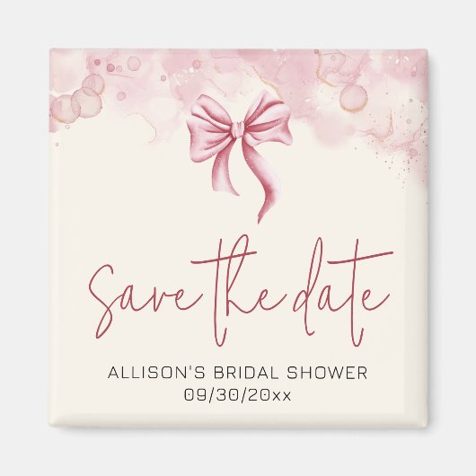 Elegant Pink Bow Save the Date Bridal Shower Magnet (Vorne)