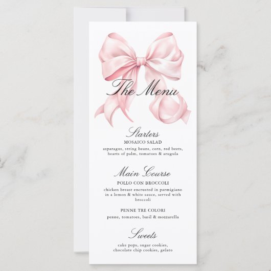 Elegant Pink Bow Shower Menu (Vorderseite)