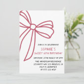 Elegant Pink Bow Sweet 16 Birthday Einladung (Stehend Vorderseite)