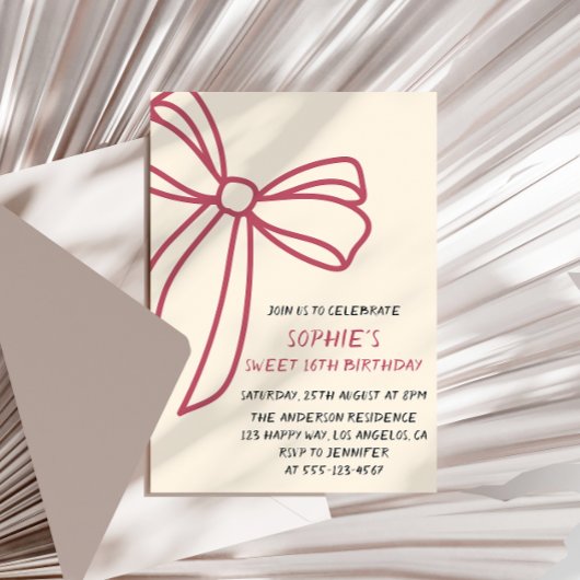 Elegant Pink Bow Sweet 16 Birthday Einladung