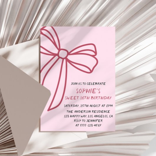 Elegant Pink Bow Sweet 16 Birthday Einladung