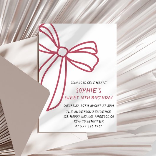 Elegant Pink Bow Sweet 16 Birthday Einladung