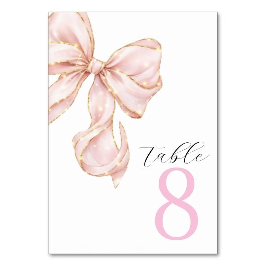 Elegant Pink Bow Table Numbers  Tischnummer (Vorderseite)