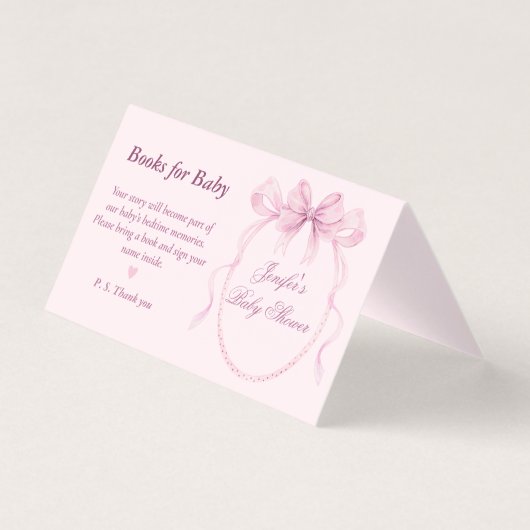 Elegant Pink Bow Theme Books for Baby Card (Vorderseite)