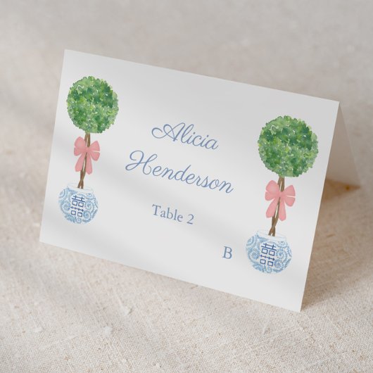 Elegant Pink Bow Topiary Individual Place Card Tischnummer