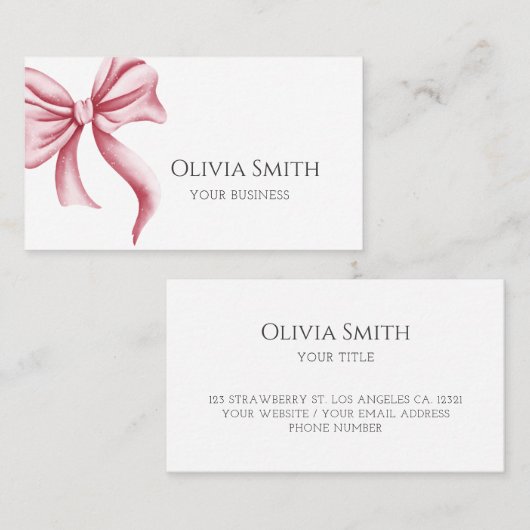 Elegant Pink bow Visitenkarte (Vorne/Hinten)