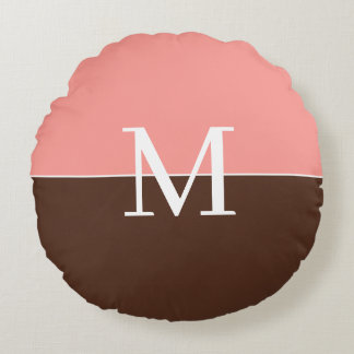 Elegant pink &brown monogram rundes kissen