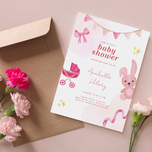 Elegant Pink Bunny Baby Shower Einladung