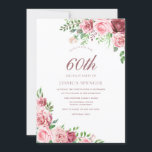 Elegant Pink & Burgund 60. Geburtstag Einladung<br><div class="desc">Elegante Pink & Burgund Frauen 60. Geburtstagsparty laden elegantes,  floralrosa Burgundy Design ein. Änderungen der Einladung und der entsprechenden Artikel in unserem Shop</div>