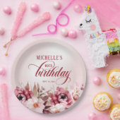Elegant Pink Burgundy Floral 80. Geburtstag Pappteller (Party)