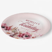 Elegant Pink Burgundy Floral 80. Geburtstag Pappteller (Schrägansicht)