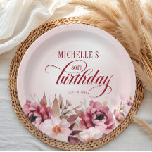 Elegant Pink Burgundy Floral 80. Geburtstag