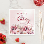 Elegant Pink Burgundy Floral 80. Geburtstag Serviette (Beispiel)